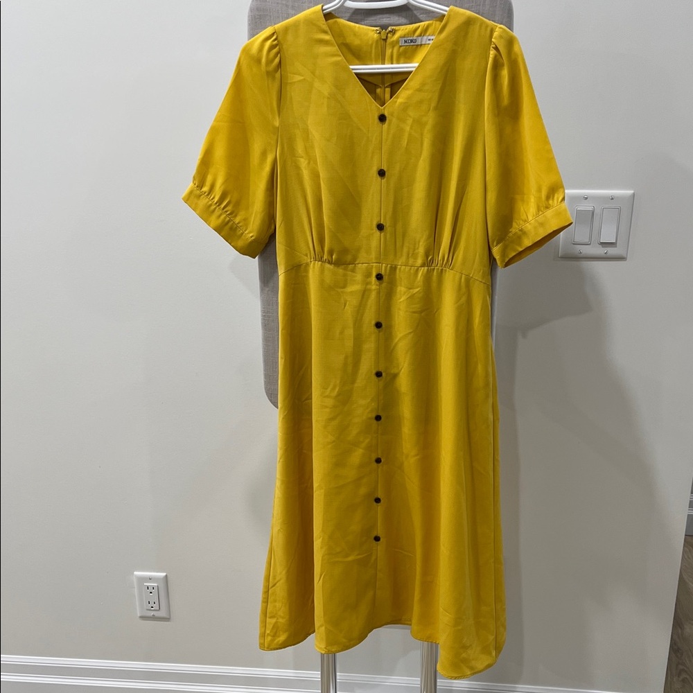 Old Navy Mustard Midi Dress with Button Accents